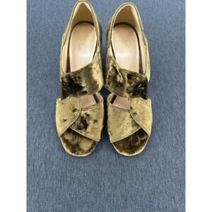 CABi Interlock Crushed Velvet Block Heel Women's 8.5 Olive Green Open Toe